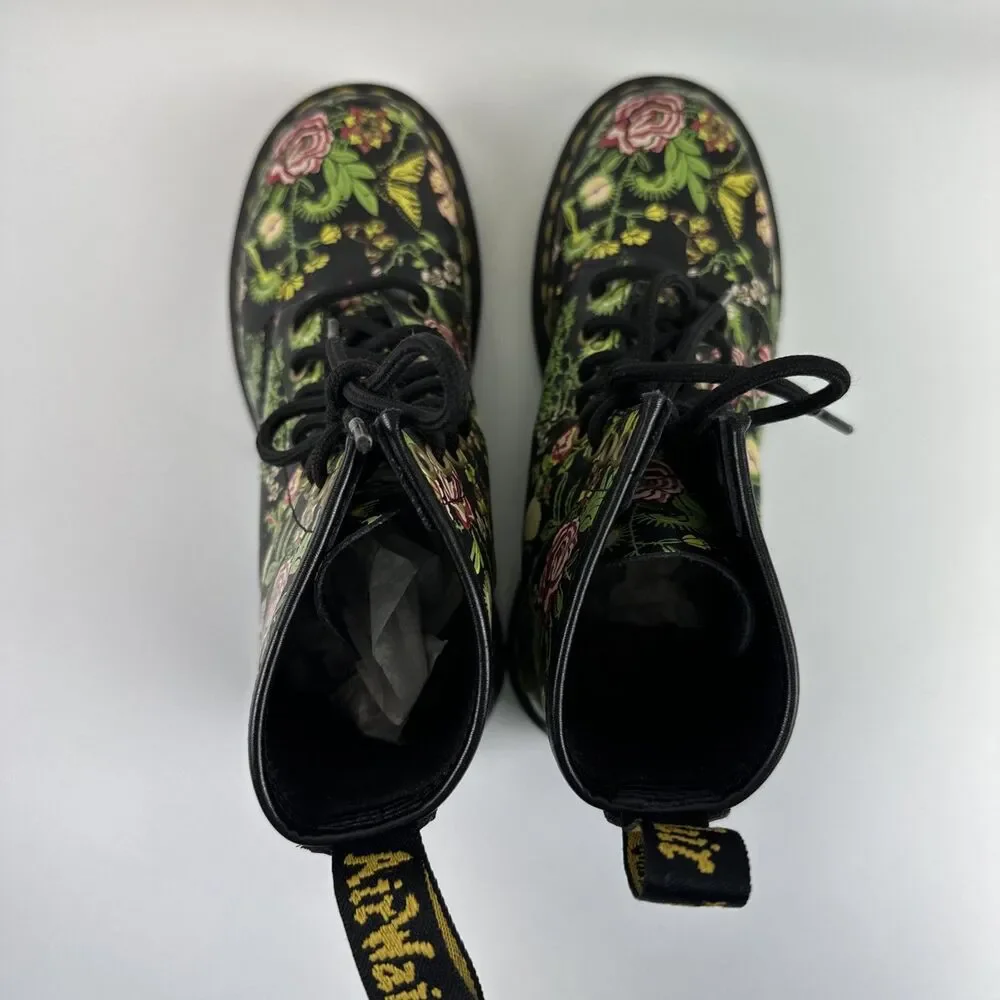 Dr Martens Floral Bloom Leather Combat Boot Lace Up Ankle Black Pink Womens 6 - Picture 6 of 13